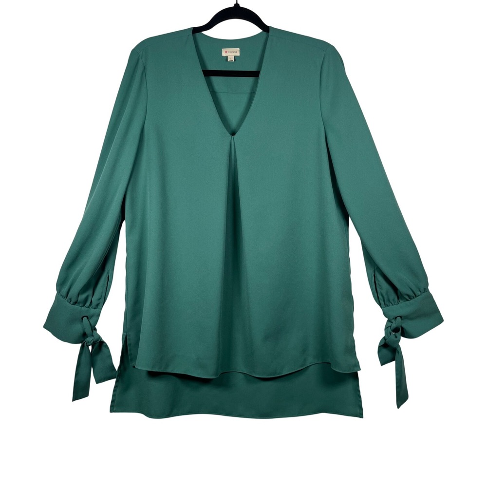 Cremieux V-Neck Blouse Womens Green High-Low‎ Hem Long Sleeve Top Size S
